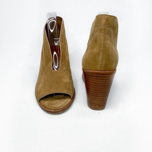 1.STATE Eren‎ Wedge Pump Bootie Caramel Brown Suede Open Toe Cutout 10 - Picture 3 of 10